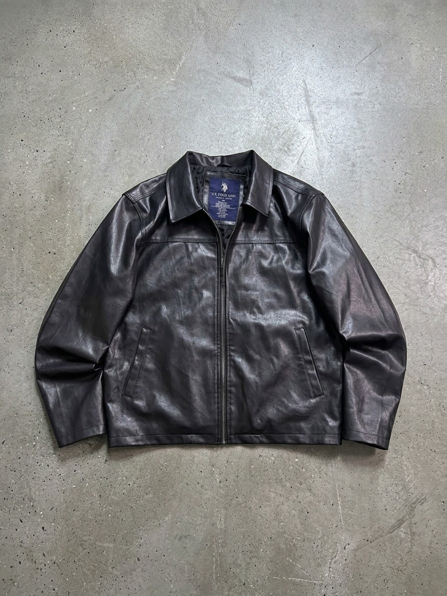 US POLO ASSN BLACK LEATHER JACKET (M/L)