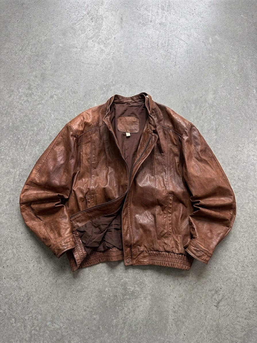 BIKER BROWN LEATHER JACKET (L/M)