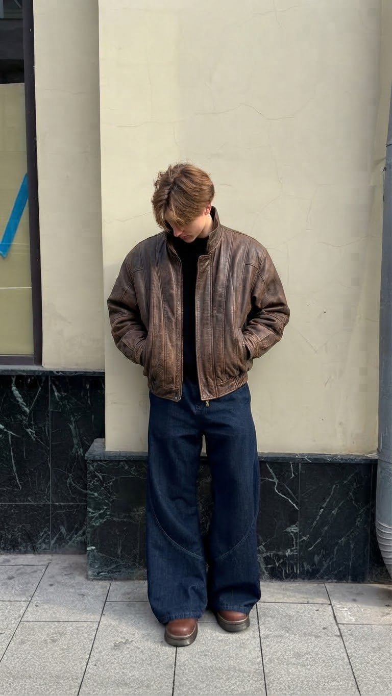 BIKER BROWN LEATHER JACKET (L/M)