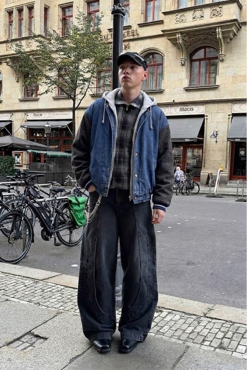 DENIM HOODED VINTAGE JACKET (M/L)