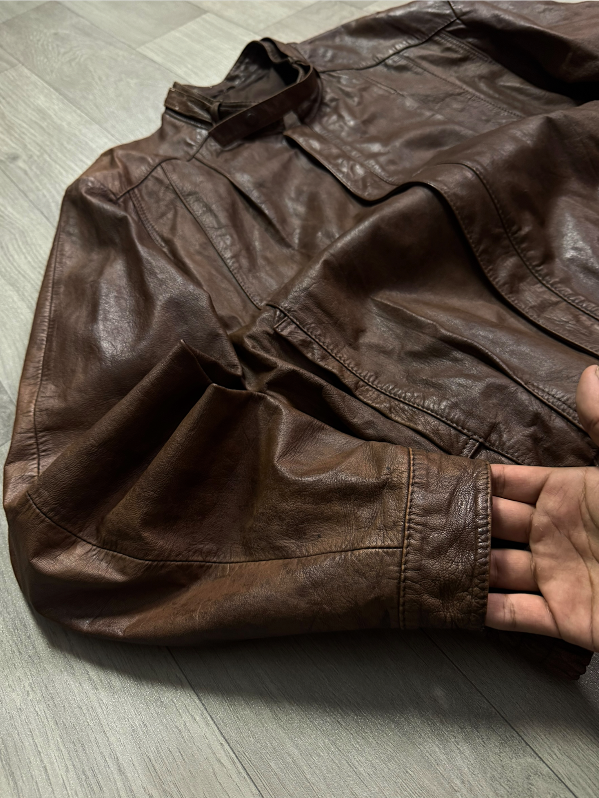 BIKER BROWN LEATHER JACKET (L/M)