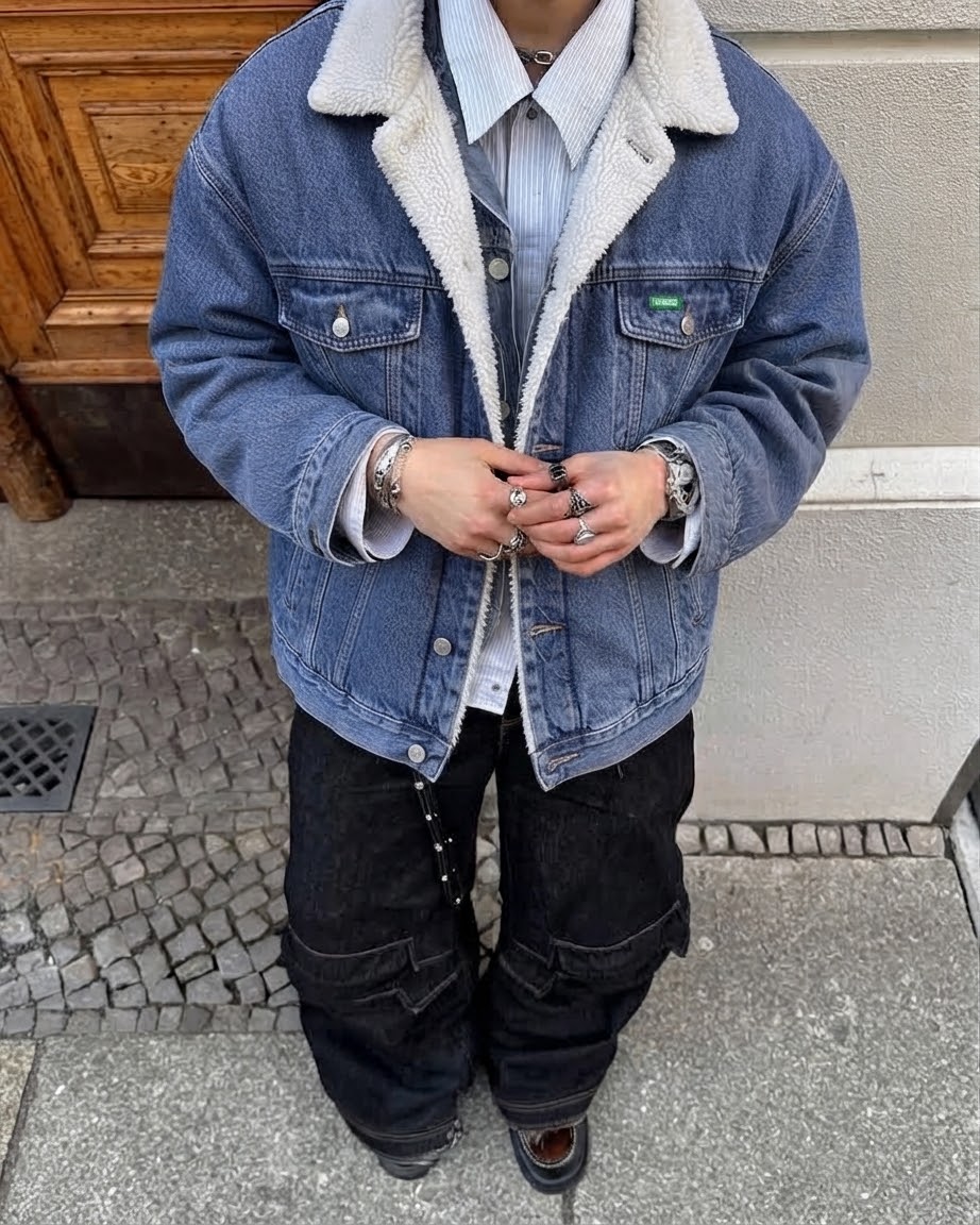 VINTAGE DENIM POLAR JACKET (M/L)