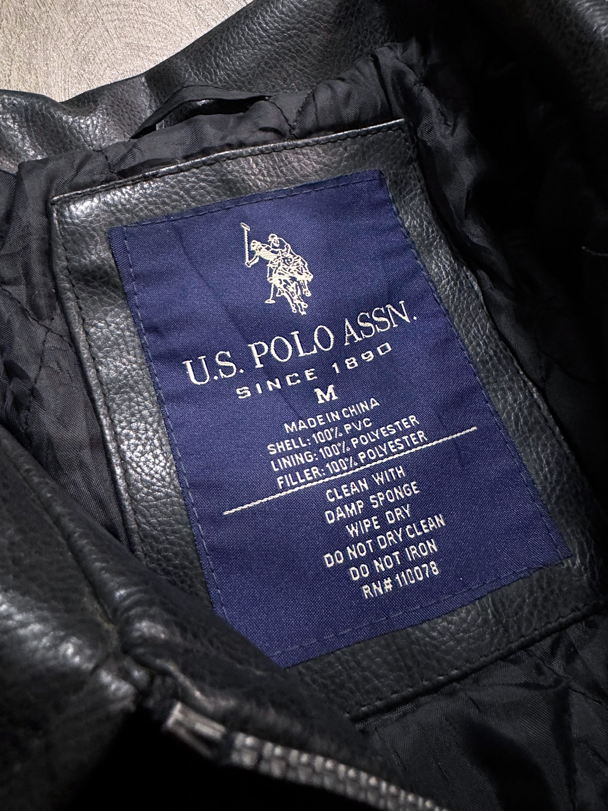 US POLO ASSN BLACK LEATHER JACKET (M/L)