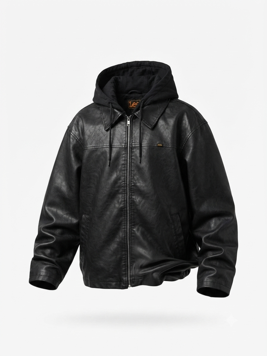 LEE DUNGAREES HOODED TYPE LEATHER JACKET